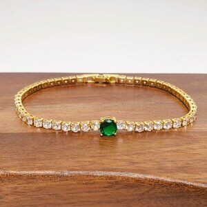 14K Gold Womens 2ct Diamond 1ct Green Emerald Gemstone Tennis Bracelet Jewelry